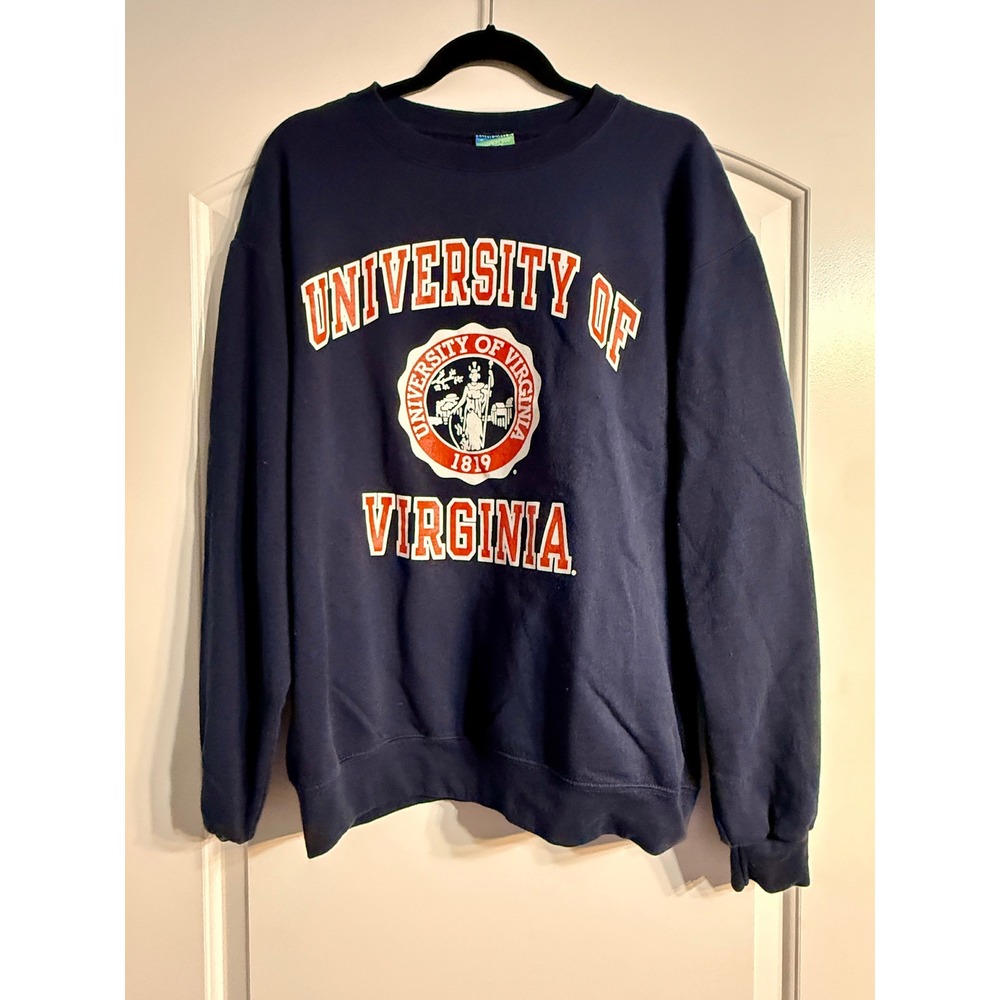 Champion Sweatshirt Large Navy Blue UVA Virginia Eco Fleece Collegiate Wahoos